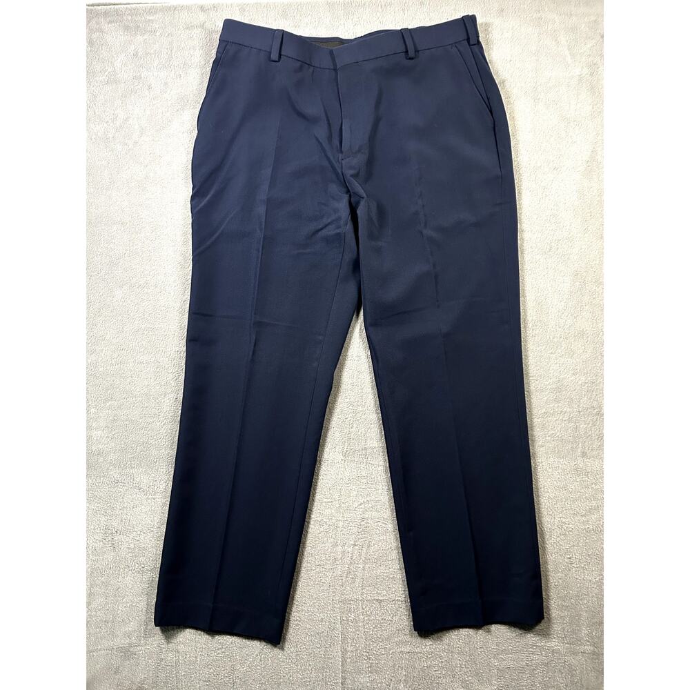 George Dress Pants Men's Blue Flat Front Straight Leg Work 36x30‎
